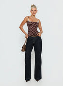 Renaissance Corset Lace Top Brown Polka
