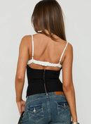 Renascimento Corset Renda Topo Preto / Branco