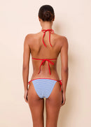 biquíni Iris Seersucker Marina Blue Stripe / Vermelho Batom